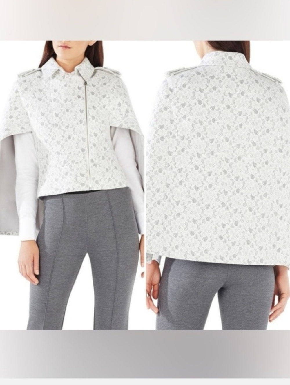 BCBGMAXAZRIA Jameson Lace Cape Blazer Women's XS Classic Elegant Off White - Picture 4 of 6